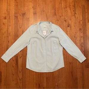 NWT J. Jill The Perfect Shirt white and sea breeze striped button up shirt top L